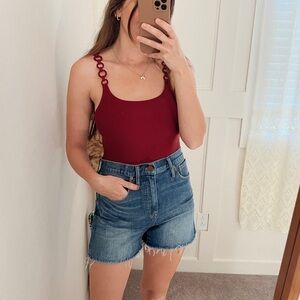 Red Carter Red One Piece Swimsuit w/ Circle Straps